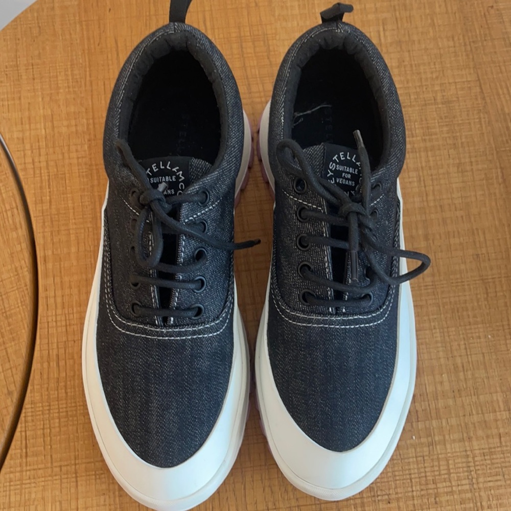 Stella McCartney Trace Denim Platform sneakers shoes black pink with laces